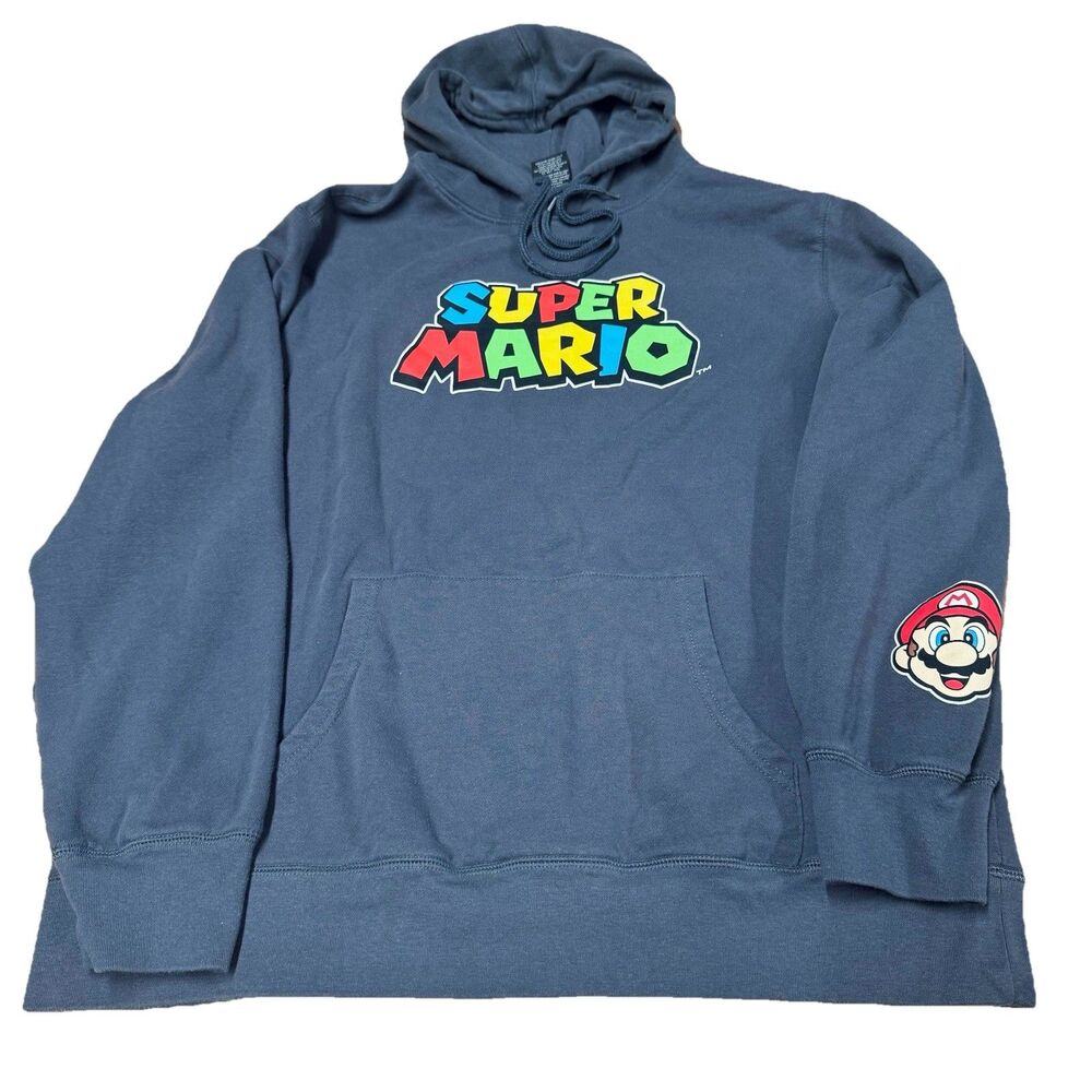 Nintendo Men's Super Mario Brothers Gray Hooded Pullover Sweatshirt Size XL